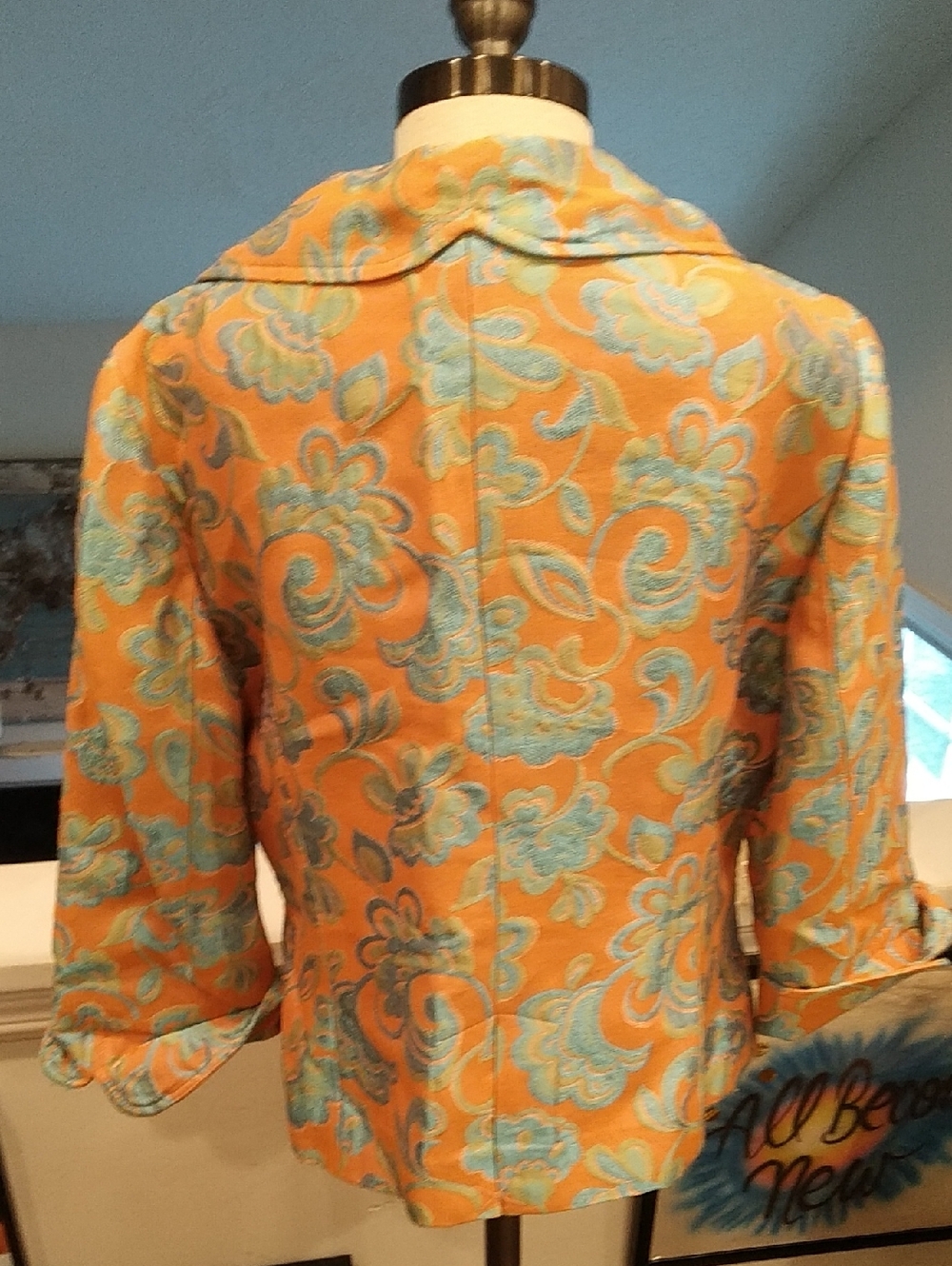 Classiques Entier Peach and Aqua Floral Brocade Blazer - Picture 3 of 5